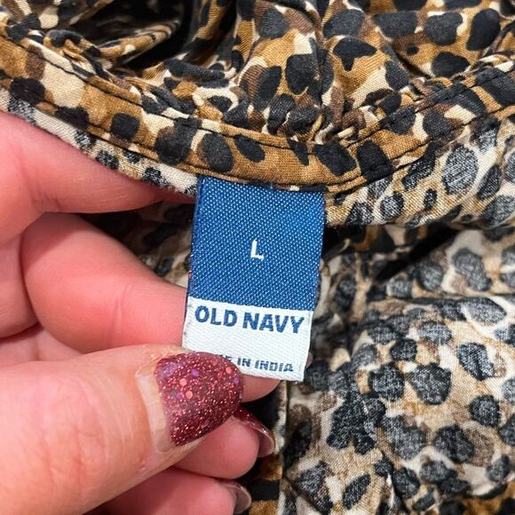 Old Navy Waist-Defined Ruffle-Trim Mini Dress Ruffled V-Neck Leopard Print Large - Picture 6 of 6